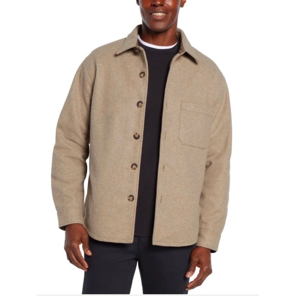 Banana Republic Mens XL Taupe Heather Button Front Shacket Shirt Jacket Pocket